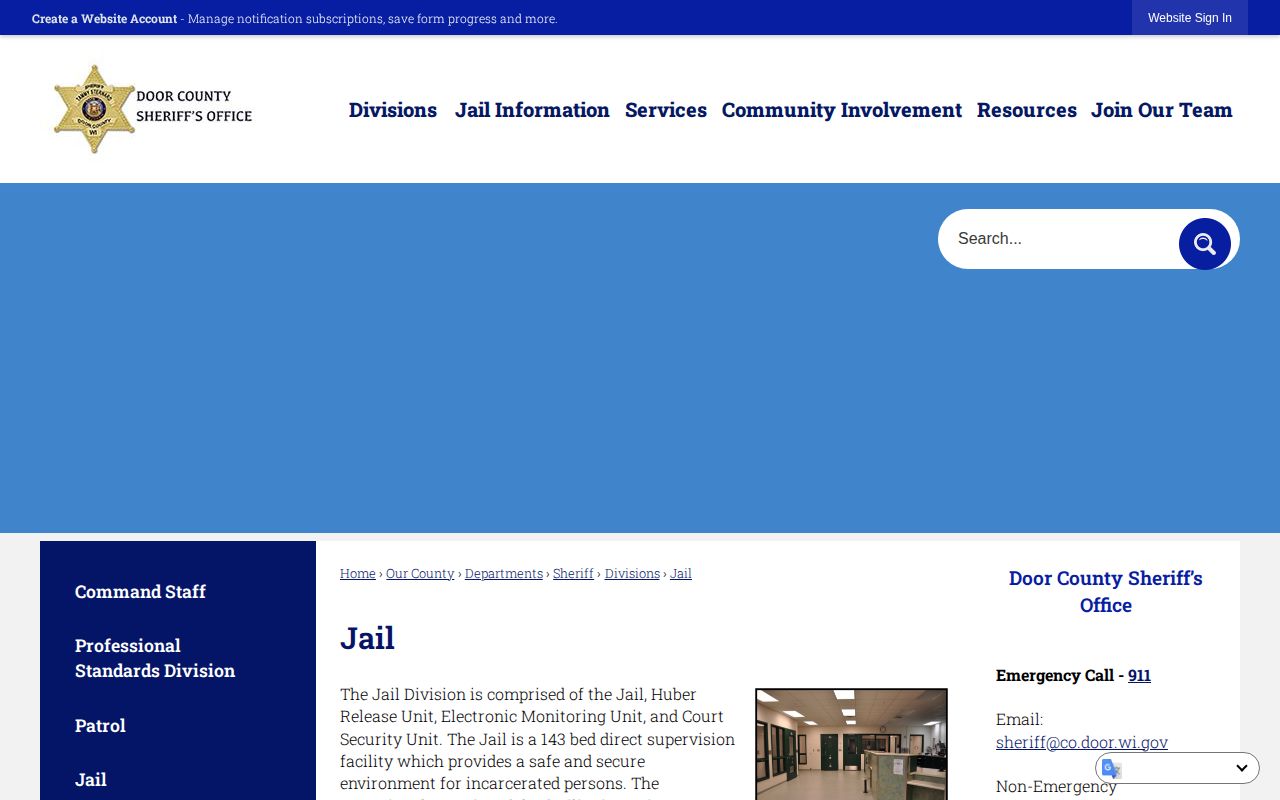 Door County Jail official page for booking-record and busted mugshot access